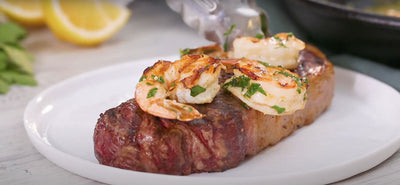 RECIPE: New York Strip Steak With Spot Prawn Scampi