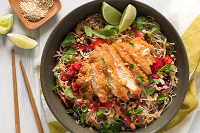 RECIPE: Crispy Chicken Thigh Thai Noodle Salad with Peanut Lime Dressing